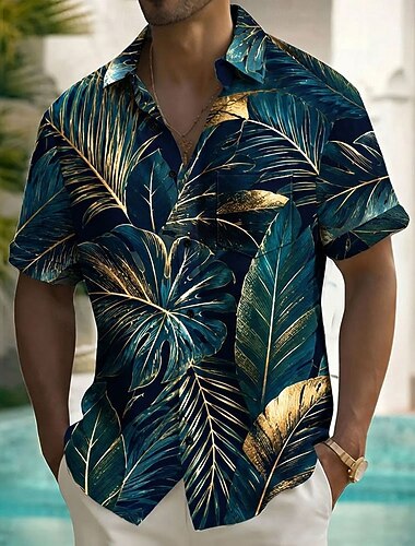 Per uomo Foglia di palma Palma di Cocco Piante Tropicali Camicie hawaiane Camicie tropicali Camicia Aloha Manica Corta Resort Vacanza al Mare Estate Primavera Collo ripiegato Stampa 3D Una tasca