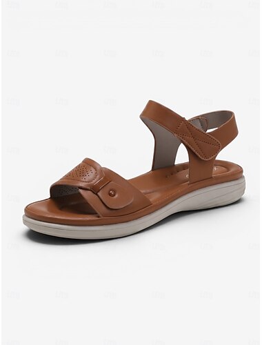 Sandales confortables taupe pour femmes avec soutien de la voûte plantaire - sandales plates légères et confortables toute la journée, avec fermeture à scratch et semelle antidérapante, idéales pour