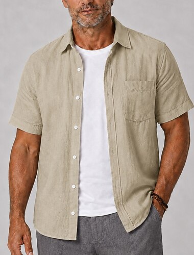  Da uomo Camicia di lino Camicia Estiva Camicia da Spiaggia Camicia con Bottoni Semplice Casuale Quotidiano Blu Nero Cachi Manica Corta Colletto Estate Primavera & Autunno Abbigliamento Tasca