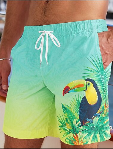  Voor heren Kokosnootboom Papegaai Lange zwembroeken Badpakken Zwembroeken Boardshorts Medium Taille Hawaii Dagelijks Strandvakantie Zijzakken Mesh voering Elastische tailleband met trekkoord Ontwerper
