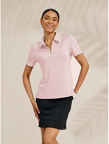  Femmes T-shirt POLO Rose clair Manche Courte Top Vêtements de golf pour femmes, tenues, vêtements