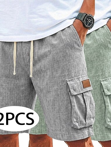  Per uomo Shorts Shorts di Lino Pantaloncini Estivi Shorts da Spiaggia Coulisse Elastico in vita Multi-tasche Tinta unita Comodità Traspirante Lunghezza al ginocchio Quotidiano All'aperto Ferie