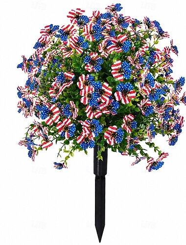  Paletto di fiori artificiali da 24 pollici per decorazioni esterne, alberelli topiary ball patriottici rossi, bianchi e blu per il giorno dell'indipendenza, giorno della memoria &250° anniversario,
