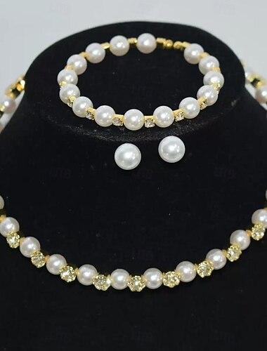  Sieradenset 3 Imitatieparel 1 Ketting 1 Armband Oorbellen Dames Modieus Sieraden set Voor Feest