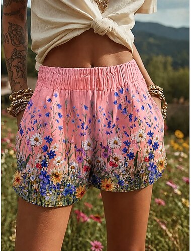  Dames Capri broeken Chinese Korte broek Leggings Vakantie Vintage oma-stijl aan de kust Korte Medium Taille Bloemig Grafisch Afdrukken Comfort Rekbaar Dagelijks Buiten Straat Wit Geel Roze Zomer Lente