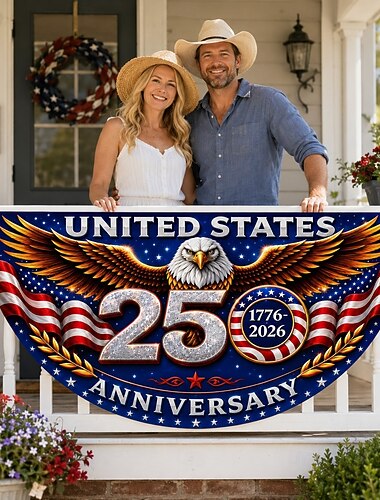  1776-2026 USA 250-årsjubileum halvrund vifteflagg, patriotisk amerikansk utendørs vifteflagg for hus, veranda, hage eller uavhengighetsdagsdekorasjon