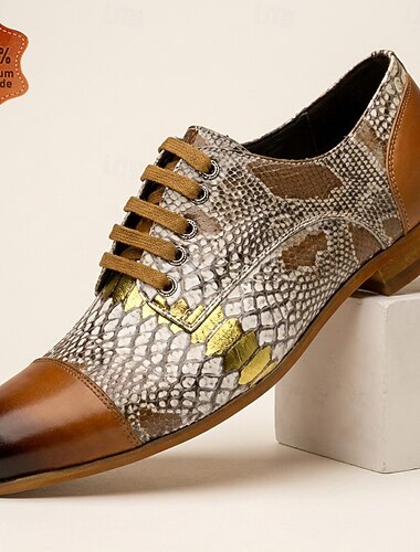 Chaussures habillées Oxford pour homme, imprimé serpent, en cuir patchwork à lacets, élégantes pour les affaires, les mariages, les fêtes et les soirées.