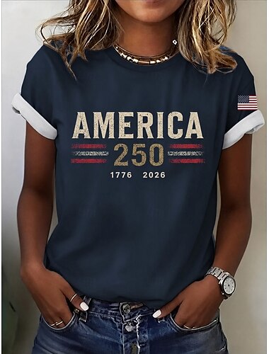  Jour de l'Indépendance Américaine Femmes T-shirt Imprimé Graphique Drapeau Lettre ancien Mode Élégant Manche Courte Col ras du cou Col rond Hauts Longs Occasionnel Quotidien Week-end Noir Blanche Ét