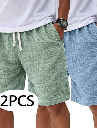  Per uomo Shorts Shorts di Lino Pantaloncini Estivi Shorts da Spiaggia Pantaloncini casual Coulisse Elastico in vita Tinta unica Testurizzato Leggero Traspirante Lunghezza al ginocchio Quotidiano