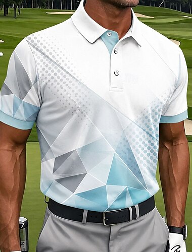  Homme Géométrique Golf Polos de Sport Manche Courte Polos Chemises à Col Occasionnel Athleisure Tenue quotidienne Impression 3D Boutons Été Printemps Bleu Bleu Clair Rouge