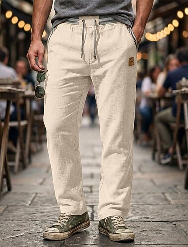  Per uomo Pantaloni di Lino Pantaloni Pantaloni Estivi Coulisse Elastico in vita Gamba Dritta Semplice Comodità Traspirante Lunghezza intera Casuale Quotidiano Spiaggia Vacanza Moda Blu Cachi