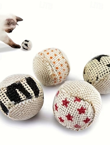  Balle interactive en jute naturel pour chat avec bruit de froissement - mouvement automatique pour chatons &chats enroulement durable &jeu de poursuite
