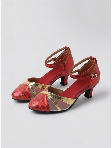  Escarpins rouges et or style Gatsby des années 1920 pour femme - chaussures de danse Mary Jane vintage style flapper avec bride croisée à la cheville, idéales pour les fêtes des Années folles et le