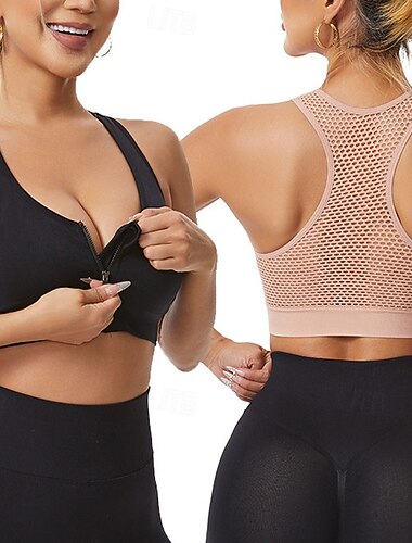  Mulheres Sutiã de ioga Sutiã Pilates Sutiã Esportivo Roupa-Interior Flexão Sem costura Antivibração Com Transparência Sem Fio Côr Sólida Esporte Roupas Esportivas Preto Branco Academia Corrida Zumba
