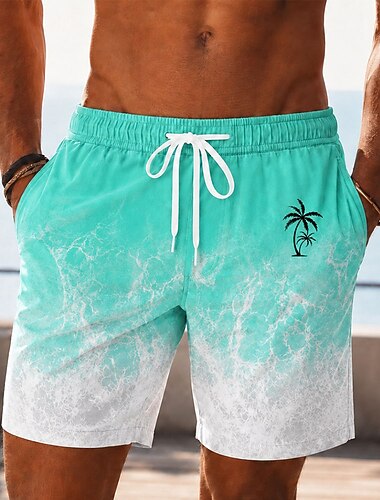  Herre Kokosnøttre Tropiske planter Havbølger Badeshorts Badedrakter Badeshorts Surfeshorts Medium Midje Hawaiisk Daglig Strandferie Sidelommer Mesh fôr Elastisk snøring i midjen Designer Klær