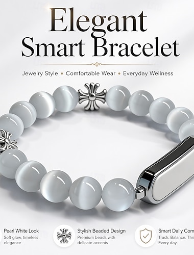  elegant smart armband för kvinnor, fitnesstracker i smyckesstil med pärlvit pärldesign, snygg aktivitetsmätare för vardagligt välbefinnande, modernt smart smyckesarmband, present till henne