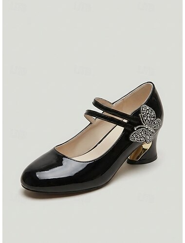  Dames Mary Janes in een levendige rode lakleren stijl - elegante ronde neus met blokhak en vlinderdetail voor dagelijks gebruik, moderne vintage stijl &kantoor chic