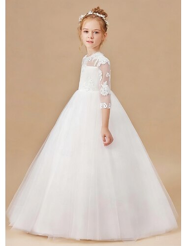  Abito da ballo Lunghezza al pavimento Abito da damigella d'onore bambina Prima comunione Ragazze Abito da ballo carino Raso con Applicazioni Elegante Misura 3-16 anni