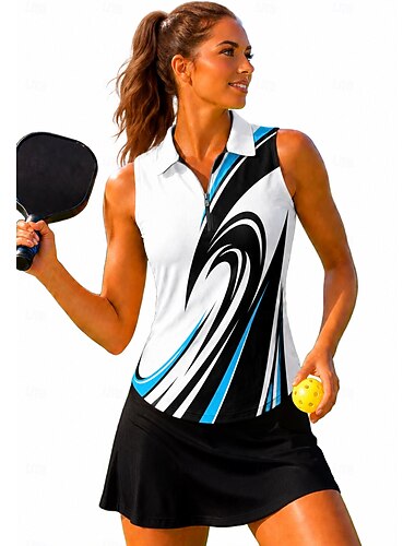  Mulheres Geométrica Tops Camisa Esportiva Camisa polo de caminhada Camisa de tênis Sem Manga Zíper Floral UPF50+ Resistente a UV Elasticidade Alta Pavio Humido Respirável Voleibal Tênis Golfe Aberto
