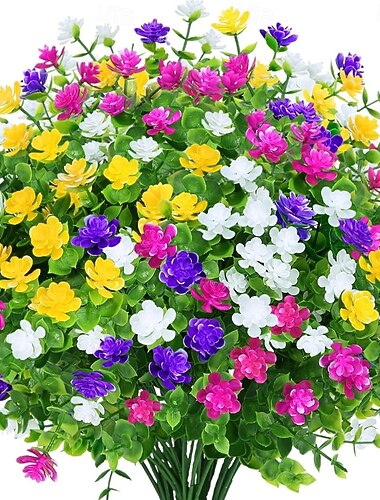 8 mazzi di fiori artificiali da esterno resistenti ai raggi UV, che non sbiadiscono, bosso finto, arbusti in plastica, piante per giardino, patio, veranda, fioriera, casa, matrimonio, stile rustico,