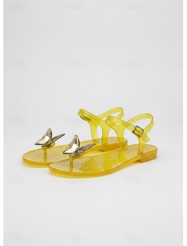  Chique zwarte teenslippers van jelly-materiaal voor dames - waterdichte flipflops met een elegante vlinderstrik, perfect voor strandvakanties en ontspanning aan het zwembad. &zomerkleding voor in het