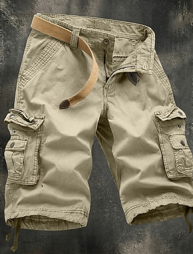  Homens Calças de carga Bermuda Cargo Calção Shorts casuais Bolsos Cintura elástica Côr Sólida Tecido Comprimento do joelho Casual Ao ar livre Streetwear Moda Roupa de rua Cáqui Preto Sem Elasticidade