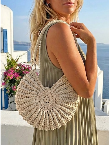  Dames Handtas Crossbodytas Schoudertassen Stro Casual Strand Reizen Gevlochten bandje Grote capaciteit Lichtgewicht Multi-dragen Effen Kleur Geweven Geel Aarde Donker Bruin Khaki
