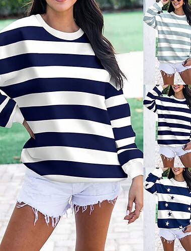 Mujer A Rayas Sudadera tipo jersey Tops casuales Primavera Otoño Manga Larga Resistente al Viento Suave Transpirable Senderismo Corriendo Rutina de ejercicio Azul Piscina Salvia Azul Oscuro Ropa de
