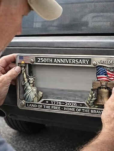  Herdenkingskentekenplaathouder voor het 250-jarig jubileum, 2D plat metaal, patriottisch Amerikaans ontwerp, geschikt voor standaard Amerikaanse kentekenplaten, Liberty Bell &Vrijheidsbeeld,