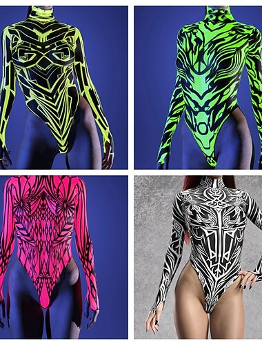  naisten kybermekaaninen korkealeikkauksinen trikoot 3D-tulostettu pitkähihainen body futuristinen robottisoturihaalari seksikäs rave-juhlapuku festivaalivaatteet
