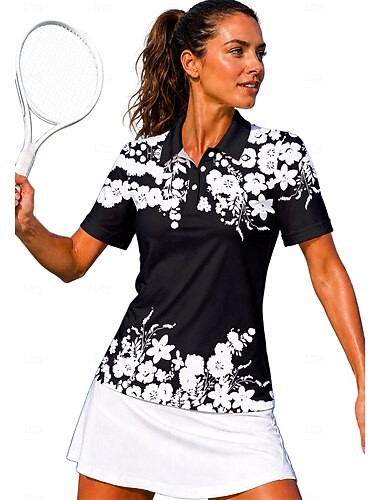 Naisten Kukat Urheilupaita Poolopaita Tennispaita Lyhythihainen Kukka-aihe Napit UPF50+ UV-vastustuskykyinen Erittäin elastinen Kosteuden siirtävä Hengittävä Lentopallo Tennis Golf Kaulus Pikeepaita