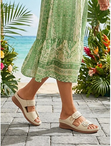  Sandali da donna con supporto per l'arco plantare a mandorla – comode pantofole imbottite da infilare con decorazione floreale, scarpe estive leggere e casual per camminare, viaggiare, casa