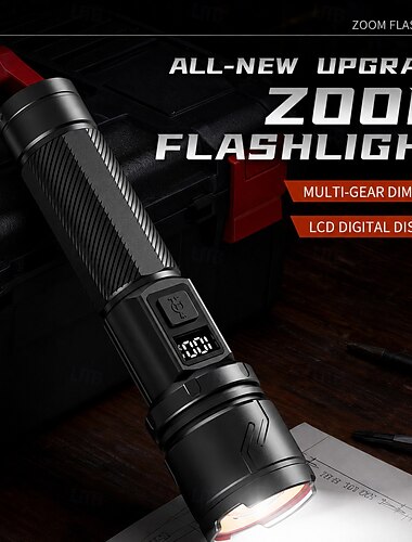  Lanterna recarregável de alto lúmen com luz lateral, lanterna LED laser branca em liga de alumínio, lanterna tática portátil de emergência tipo C com indicador de bateria para camping, caminhadas e