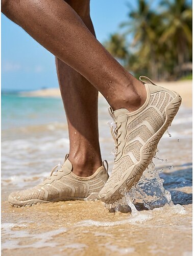  Sapatos aquáticos masculinos bege - tênis aquáticos minimalistas de secagem rápida - calçados externos respiráveis e antiderrapantes para atividades aquáticas, caminhadas na praia, natação e viagens de férias.