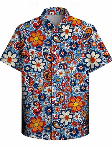 Retrò Vintage Hippie Anni '70 Camicia Maniche corte Hippie Disco Floreale Costume Per uomo Feste Abbigliamento quotidiano Adulti Camicia