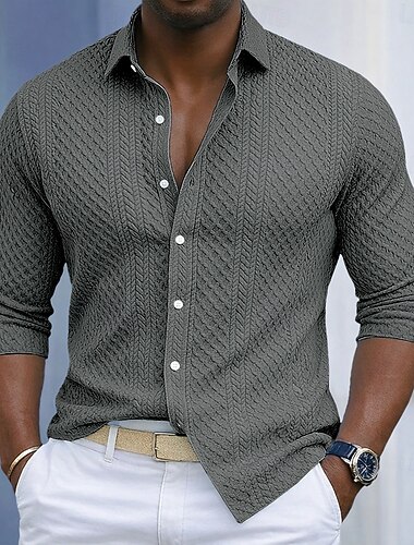  Homme Chemise Chemise Décontractée Chemise Boutonnée Chemise jacquard Noir Blanche Kaki Gris Bleu clair manche longue Uni Col de chemise Occasionnel Quotidien Vêtement Tenue Élégant Mode Occasionnel