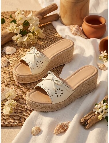  Dames espadrille wedge sandalen in lichtblauw - elegante lasergesneden slippers met strikdetail, perfect voor luxe cruisevakanties en zomerse feestjes op het dek. &tropische resortkleding