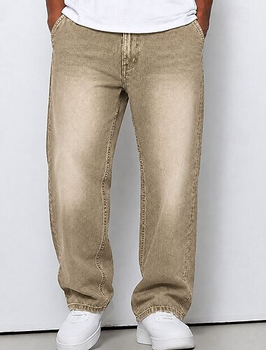  Per uomo Pantaloni Pantaloni casual 100% cotone Pantaloni di denim Elastico in vita Gamba Dritta Semplice Comodità Morbido Lunghezza intera Casuale Quotidiano All'aperto Moda Retrò Vintage Blu Cachi