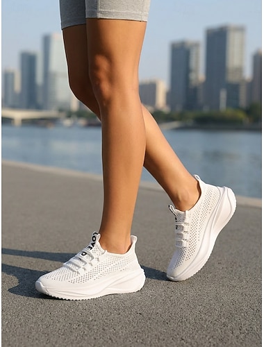  Scarpe da corsa da donna bianche traspiranti in maglia - scarpe da ginnastica sportive leggere con suola in EVA ammortizzante per camminare, palestra e jogging &da indossare tutto il giorno