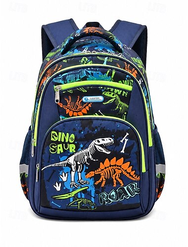  Zaino scolastico da ragazzo con dinosauro &Stampe di astronauti, zaino in poliestere di grande capacità con molteplici tasche, zaino da viaggio leggero per la scuola elementare, il campeggio e l'uso