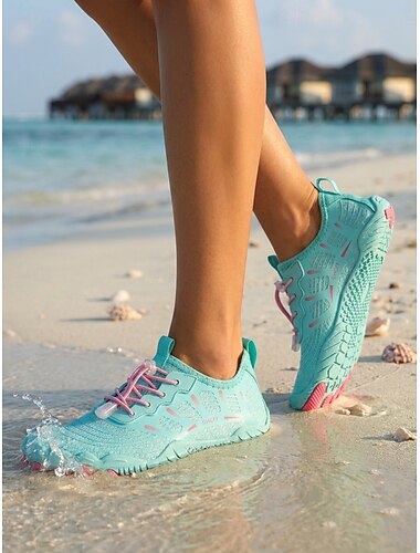  Scarpe da acqua da donna blu ad asciugatura rapida con lacci elastici regolabili - calzature traspiranti a pianta larga, scarpe minimaliste antiscivolo per spiaggia, snorkeling e nuoto &sport