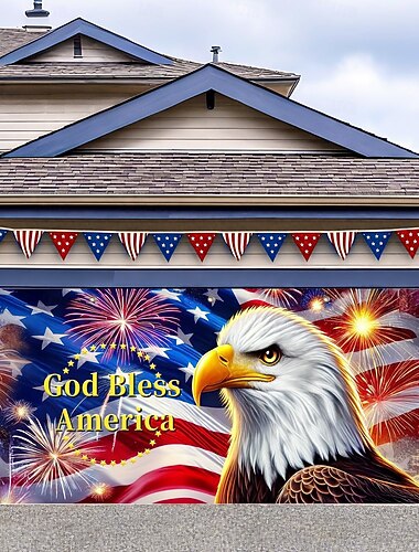  Copertura per porta da garage per il 250° anniversario, decorativa con aquila calva patriottica e bandiera americana, striscione per il 4 luglio, copertura per porta da garage per la festa dell'indipendenza del 2026, 8x7 piedi