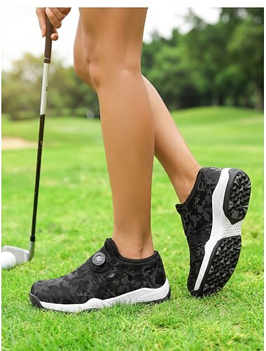  Dames golfschoenen in zwart camouflageprint - snel verstelbaar vetersysteem met knopsluiting, ademende casual sneakers voor golftraining &buitenactiviteiten