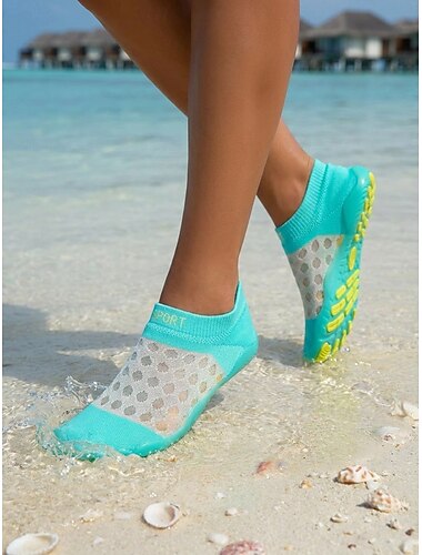  Scarpe da acqua barefoot da donna in mesh a pois blu: sneakers acquatiche traspiranti ed elasticizzate ad asciugatura rapida con suola flessibile antiscivolo per spiaggia, nuoto, surf e yoga. &