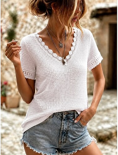  Dames Elegant Elegant Bohemen Vintage Korte mouw V-hals Lange tops Strand bruiloft Casual Dagelijks Wit Zomer Lente