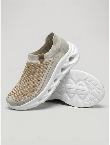  Dames gebreide instapschoenen, ademende mesh lichtgewicht comfortabele sneakers met schokabsorberende holle zool voor de hele dag, wandelen en woon-werkverkeer. &buitenactiviteiten