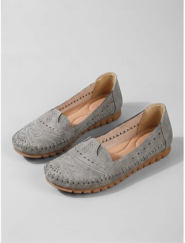  Grå slip-on-skor med broderi för kvinnor - lätta, mjuka och bekväma promenadskor, halkfria vardagsskor för arbete och resor &dagligt slitage
