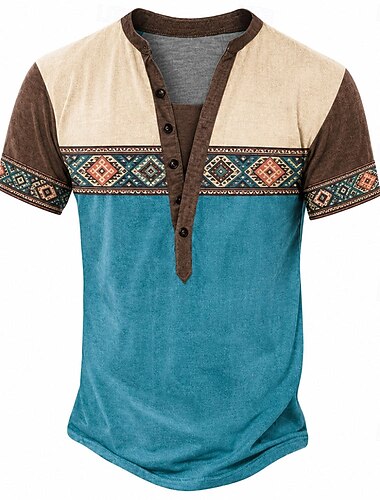 Herren Geometrisch T Shirt Henley Hemd T-Shirt Kurzarm Designer Basic Klassisch Lässig Täglich Outdoor Sommer Grau Hellblau Dunkelgrün Orange Henley Henley T-Shirt