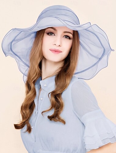  hoed Organza Zomerhoed Slappe hoed Bruiloft Elegant Romantisch Dame Met Strik Helm Hoofddeksels