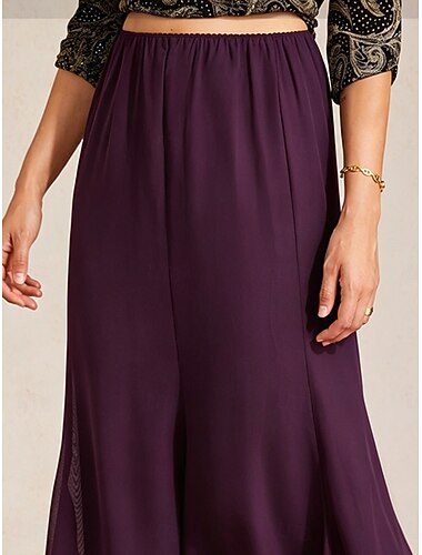  Női Sifon szoknya Elegáns Midi Közepes csípő Szoknyák Sima Zseb Elasztikus derékpánt Mikroelasztikus Diákbál Party estélyi viselet Szilva Nyár